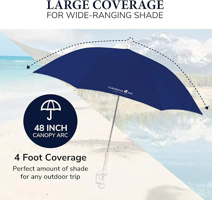 Caribbean Joe Beach Umbrella for Chair, Adjustable and Universal Clamp On Beach Umbrella with UV Protection, 48 Inch Arc