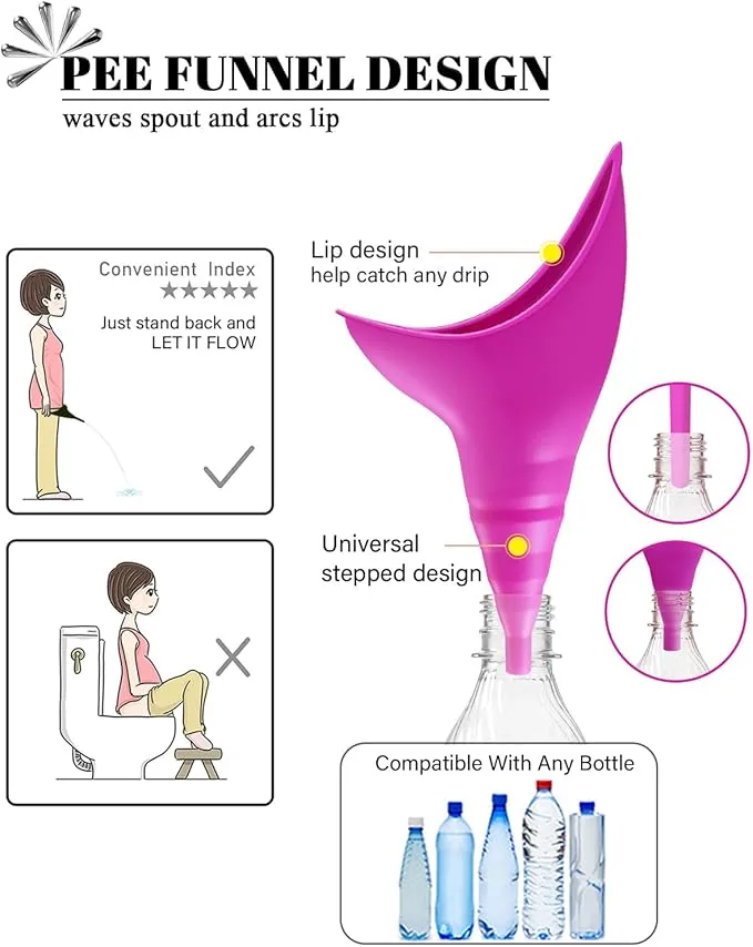 Female Urinal, Silicone Standing Pee Funnel Portable Female Urination Device Reusable for Road Trip,Travel, Camping Gear Essentials Urinal for Women with Cup