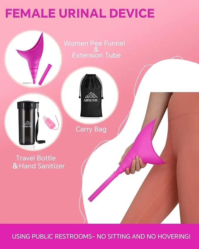 Female Urinal, Silicone Standing Pee Funnel Portable Female Urination Device Reusable for Road Trip,Travel, Camping Gear Essentials Urinal for Women with Cup