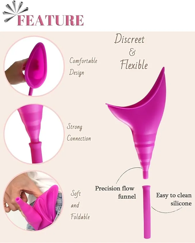 Female Urinal, Silicone Standing Pee Funnel Portable Female Urination Device Reusable for Road Trip,Travel, Camping Gear Essentials Urinal for Women with Cup