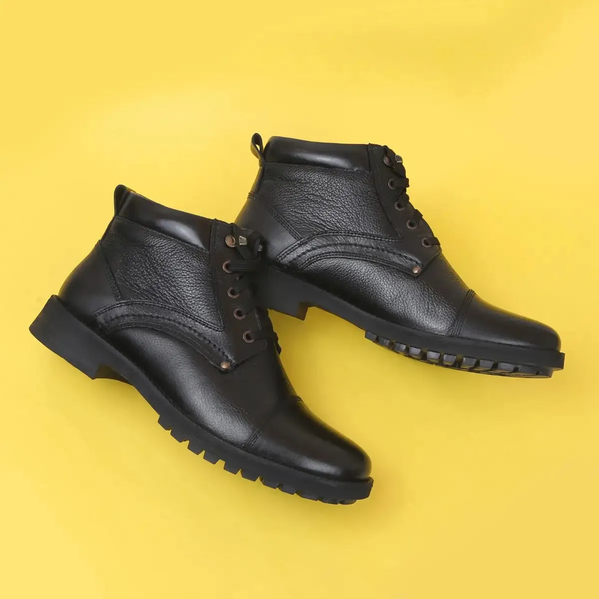 Fine-Grain Leather Lace-up High Ankle Boots 3051 for Men