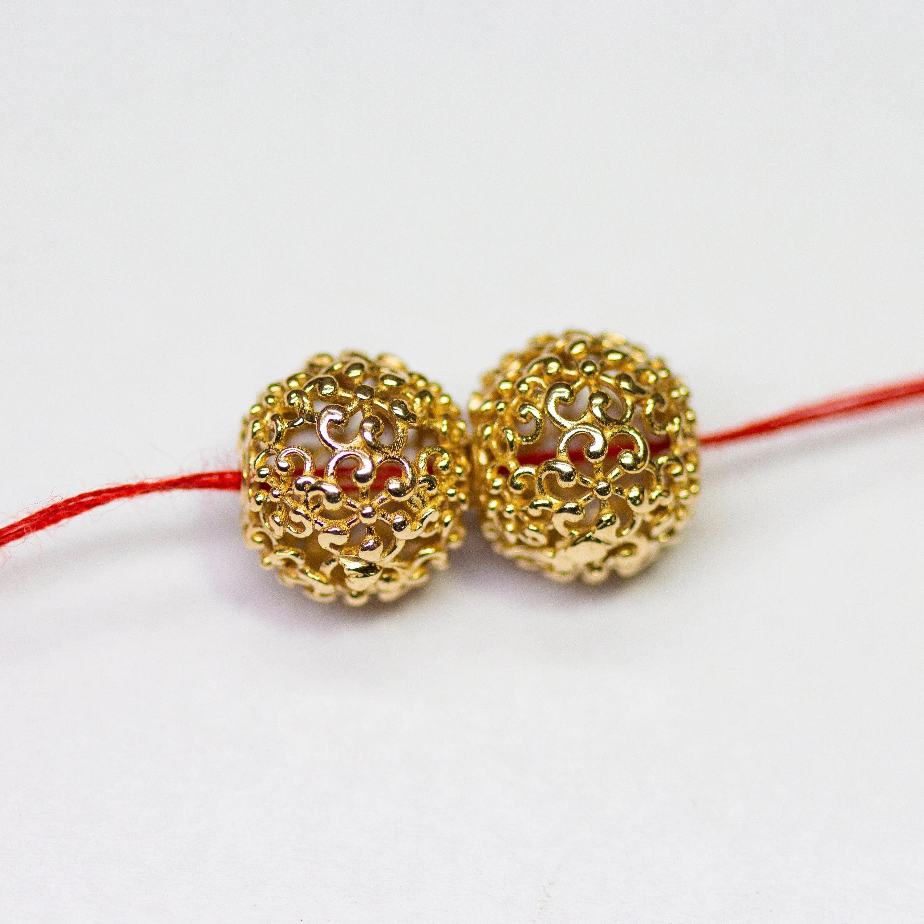 Solid Gold Handmade Designer Round Floral Mesh Spacer Bead Finding 6mm 8mm 10mm