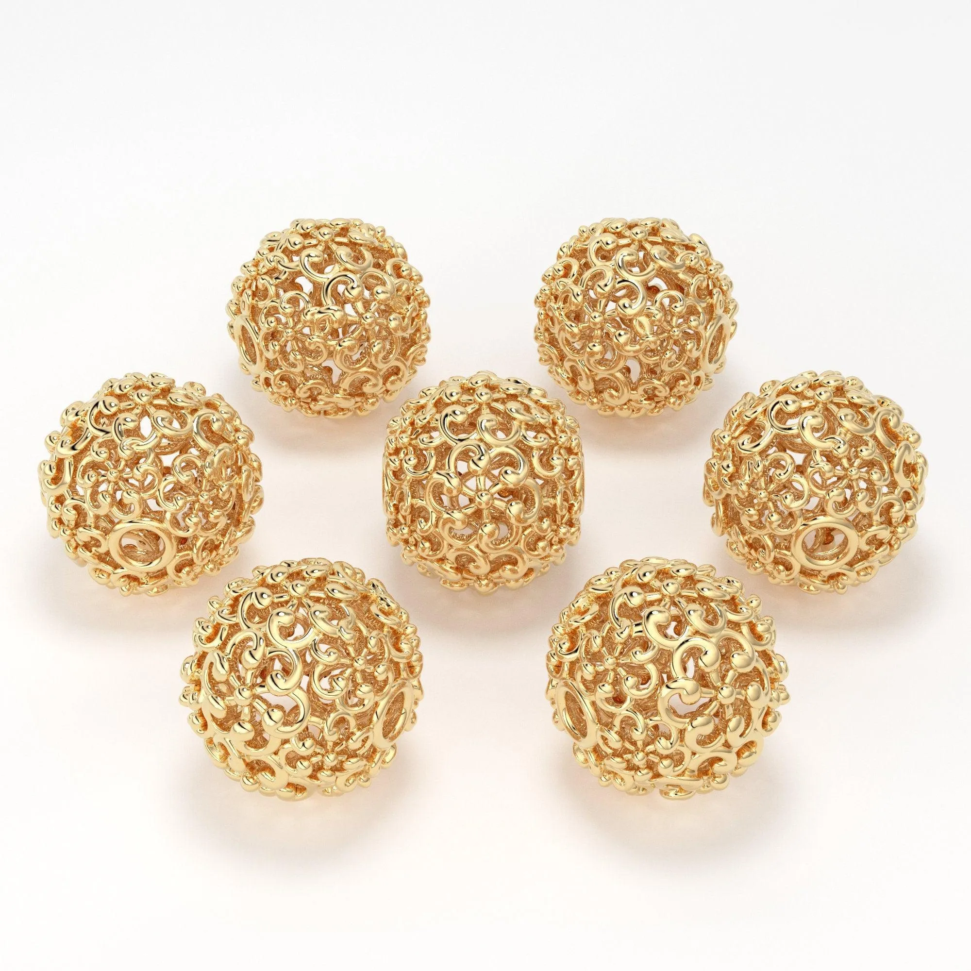 Solid Gold Handmade Designer Round Floral Mesh Spacer Bead Finding 6mm 8mm 10mm