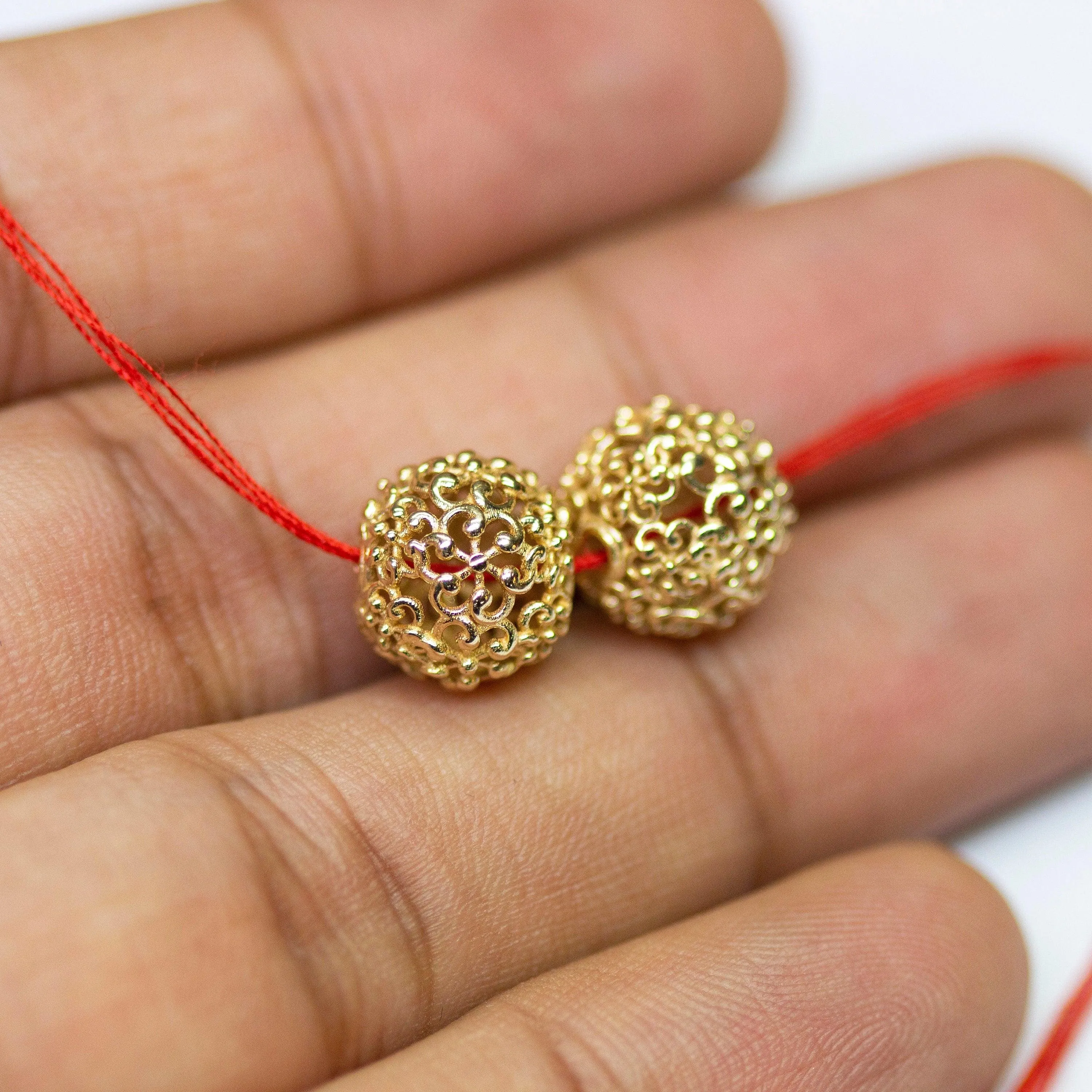 Solid Gold Handmade Designer Round Floral Mesh Spacer Bead Finding 6mm 8mm 10mm