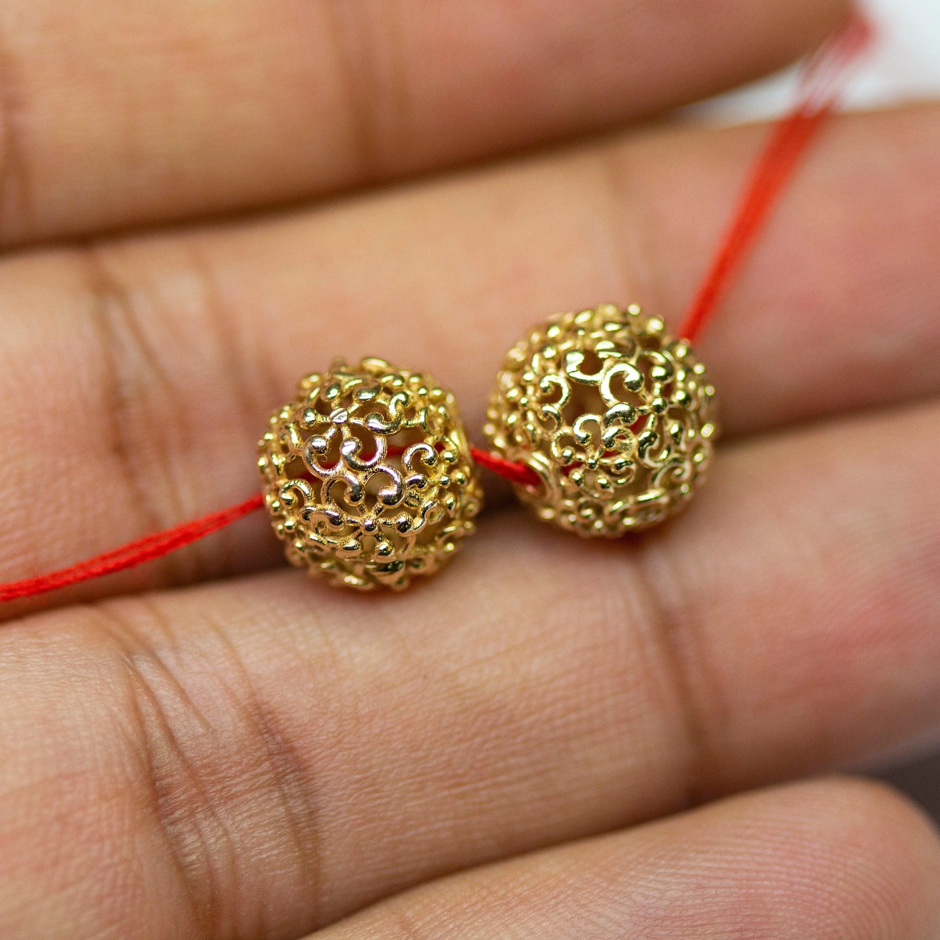 Solid Gold Handmade Designer Round Floral Mesh Spacer Bead Finding 6mm 8mm 10mm