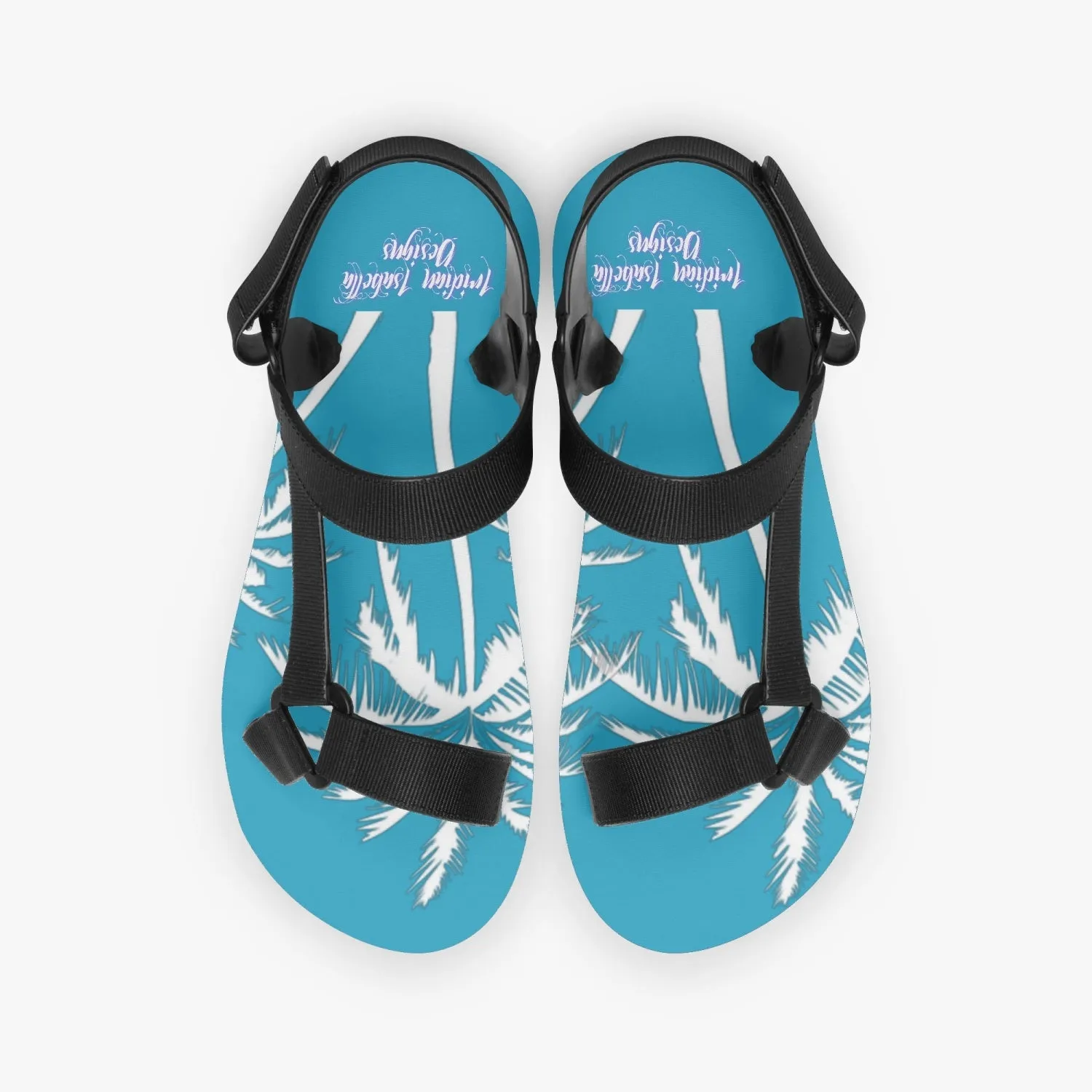 Teal and White Palm Trees Graphic Casual Strappy Sandals