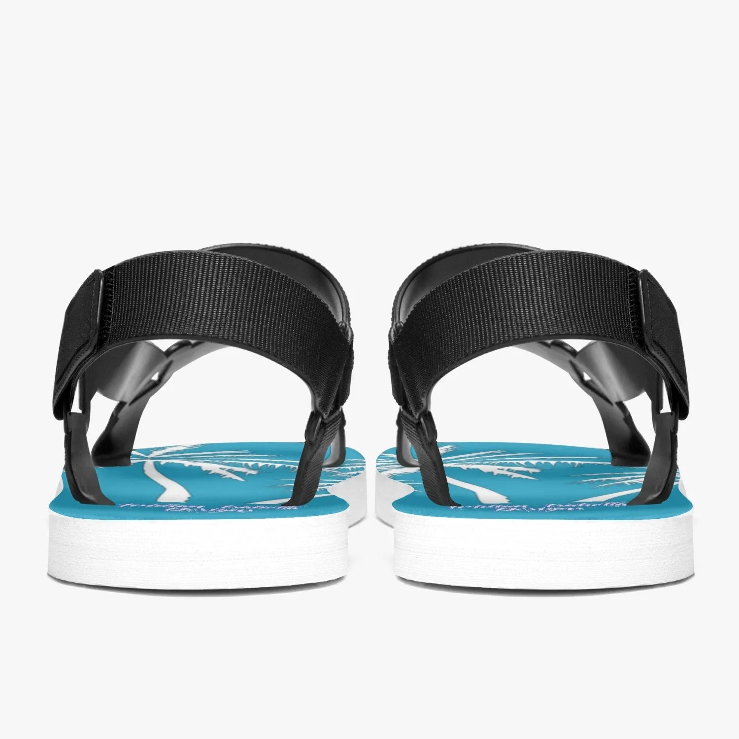 Teal and White Palm Trees Graphic Casual Strappy Sandals